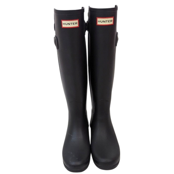 Hunter Refined Tall Rain Boots Back Strap Womens 7 Black Lightweight Rubber Shoe - Picture 1 of 16